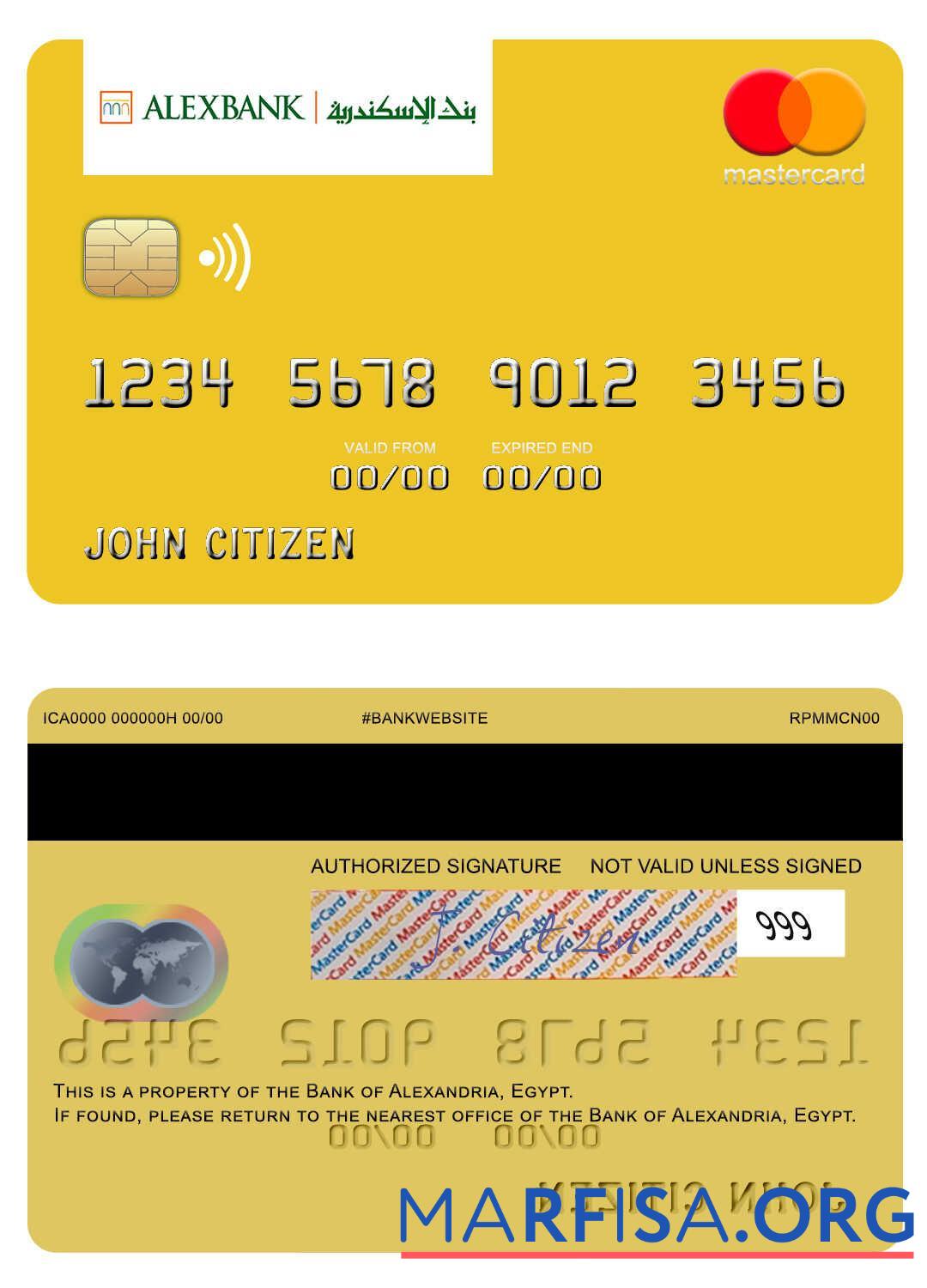 Printable Egypt Bank of Alexandria mastercard download for verification